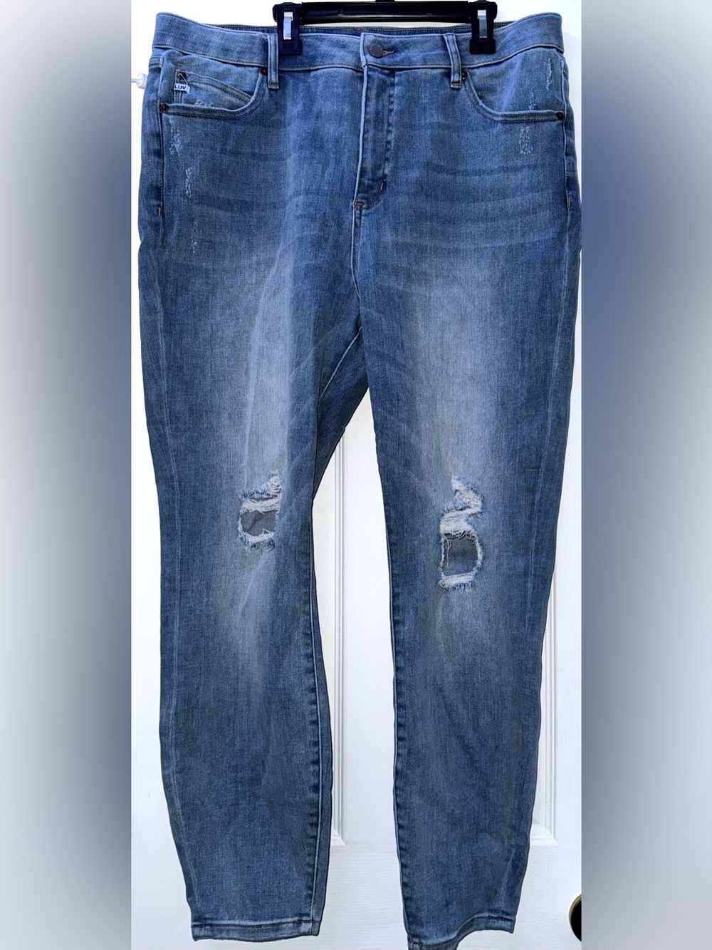 High-Rise Distressed Women's Jeans - Blue